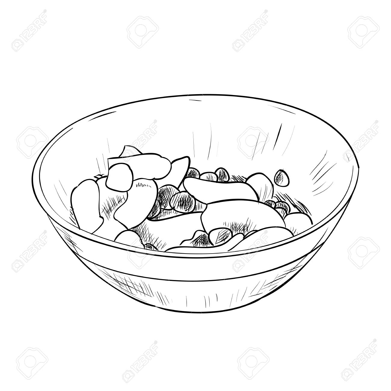 1300x1300 Vector Sketch Of Dish With Food. Hand Draw Illustration. Royalty