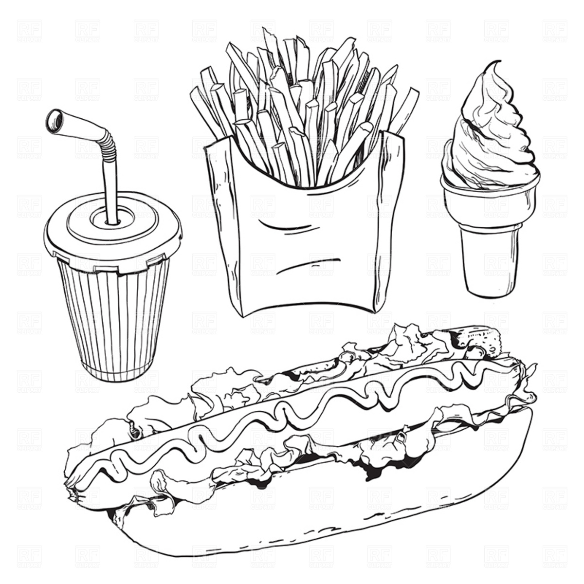 1200x1200 Fast Food Set Isolated On White Royalty Free Vector Clip Art Image