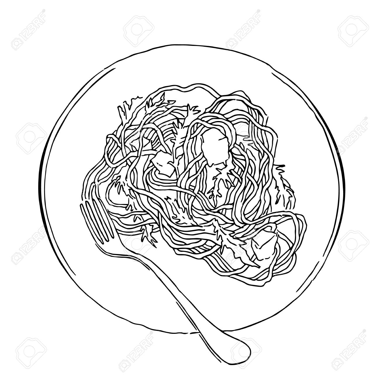 1300x1300 Vector Sketch Of Spaghetti Plate. Italian Food Draw. Isolated