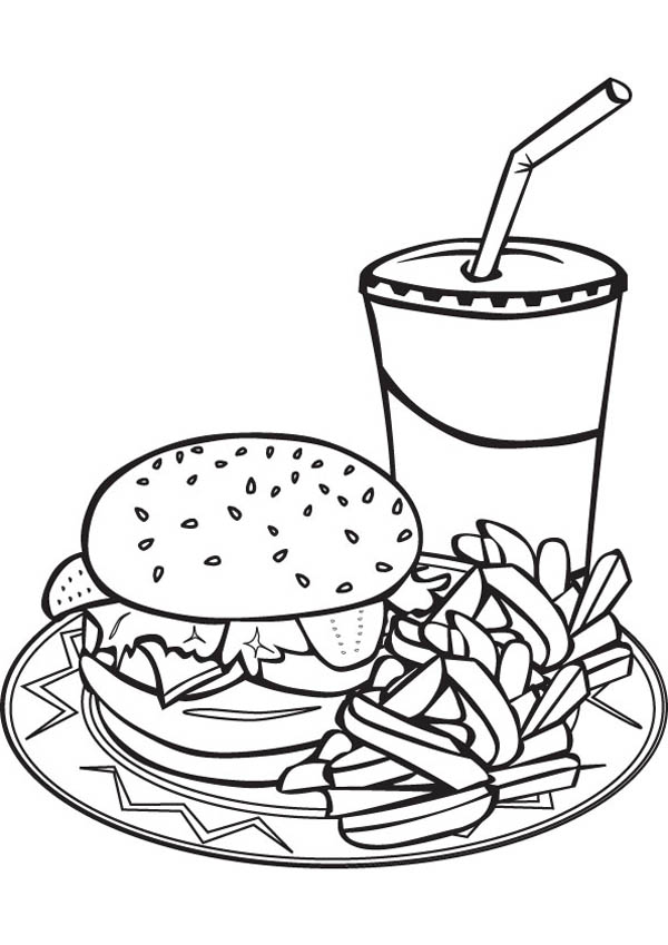 600x849 Drawing Junk Food Trio Coloring Page
