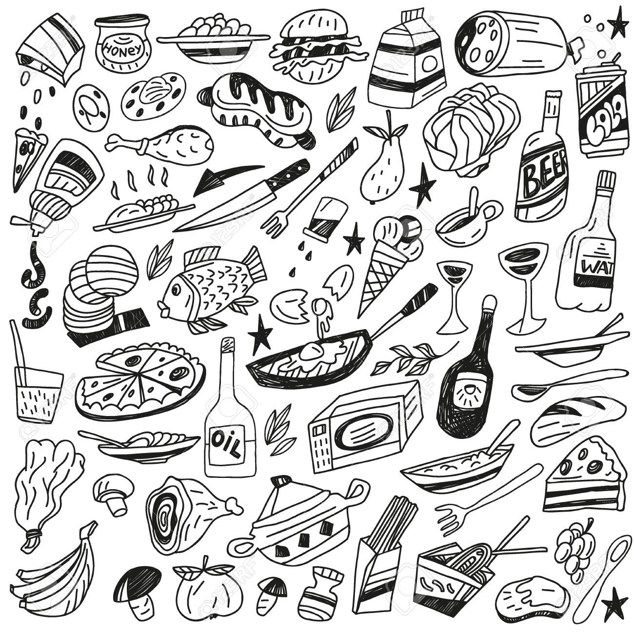 1300x1300 Food Icons In Sketch Style Royalty Free Cliparts, Vectors,