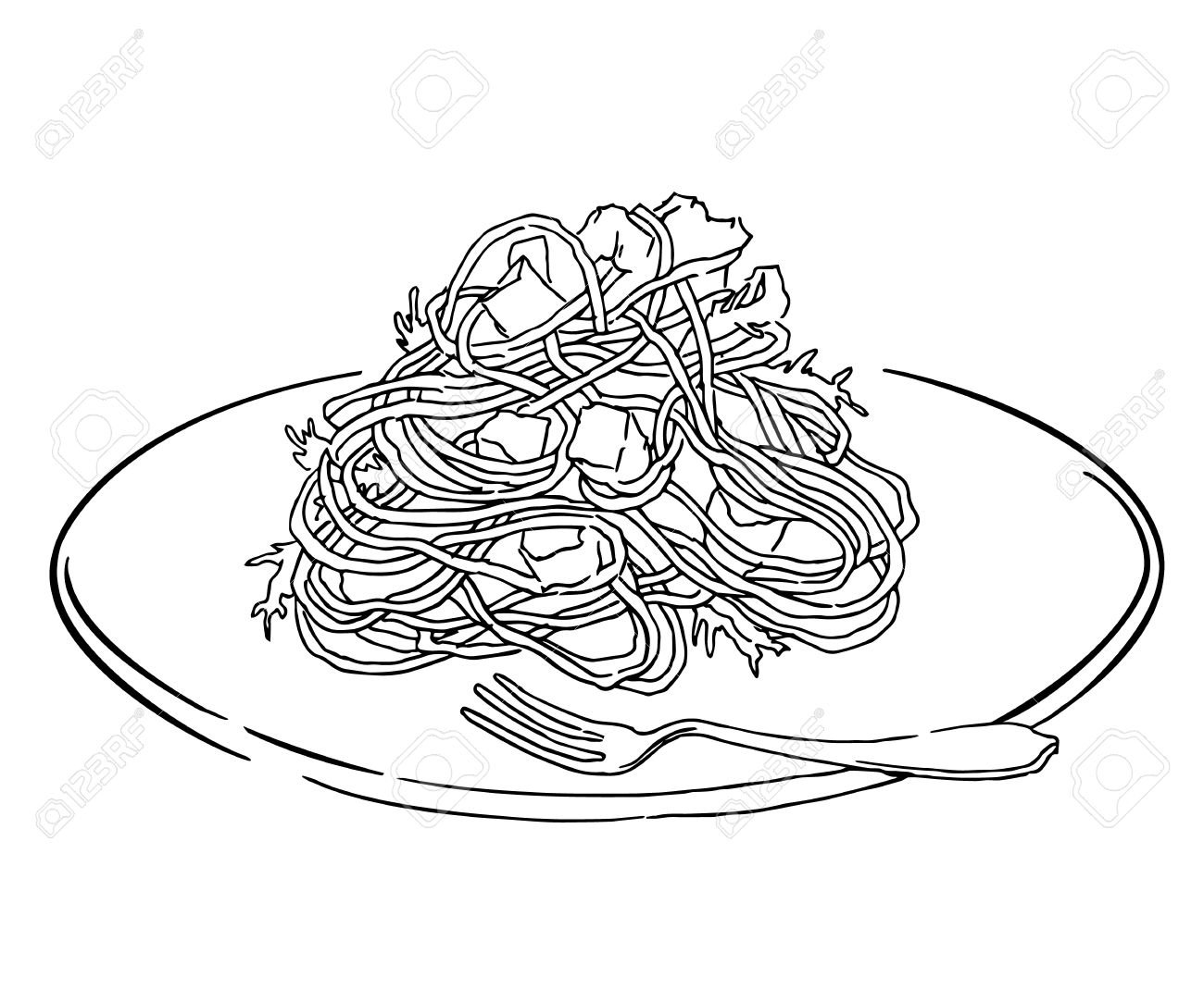 1300x1083 Vector Sketch Of Spaghetti Plate. Italian Food Draw. Isolated