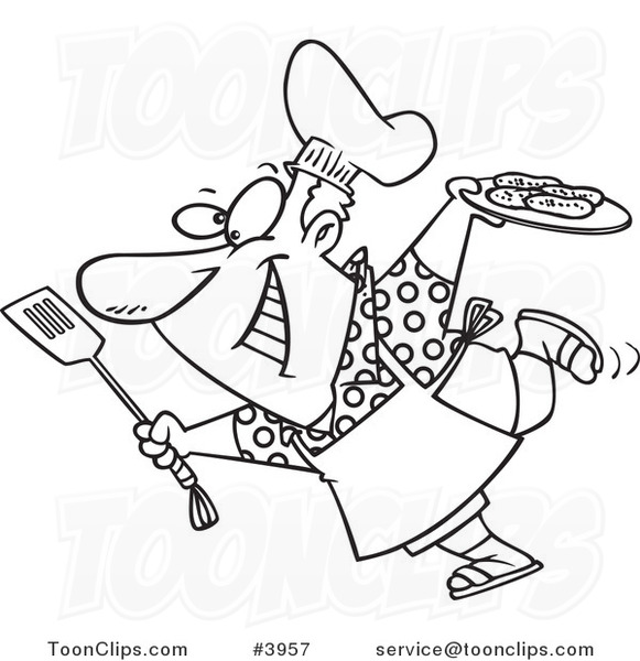 581x600 Cartoon Black And White Line Drawing A Guy Carrying A Plate
