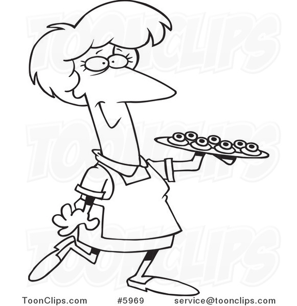 581x600 Cartoon Black And White Line Drawing Of A Lady Serving Finger