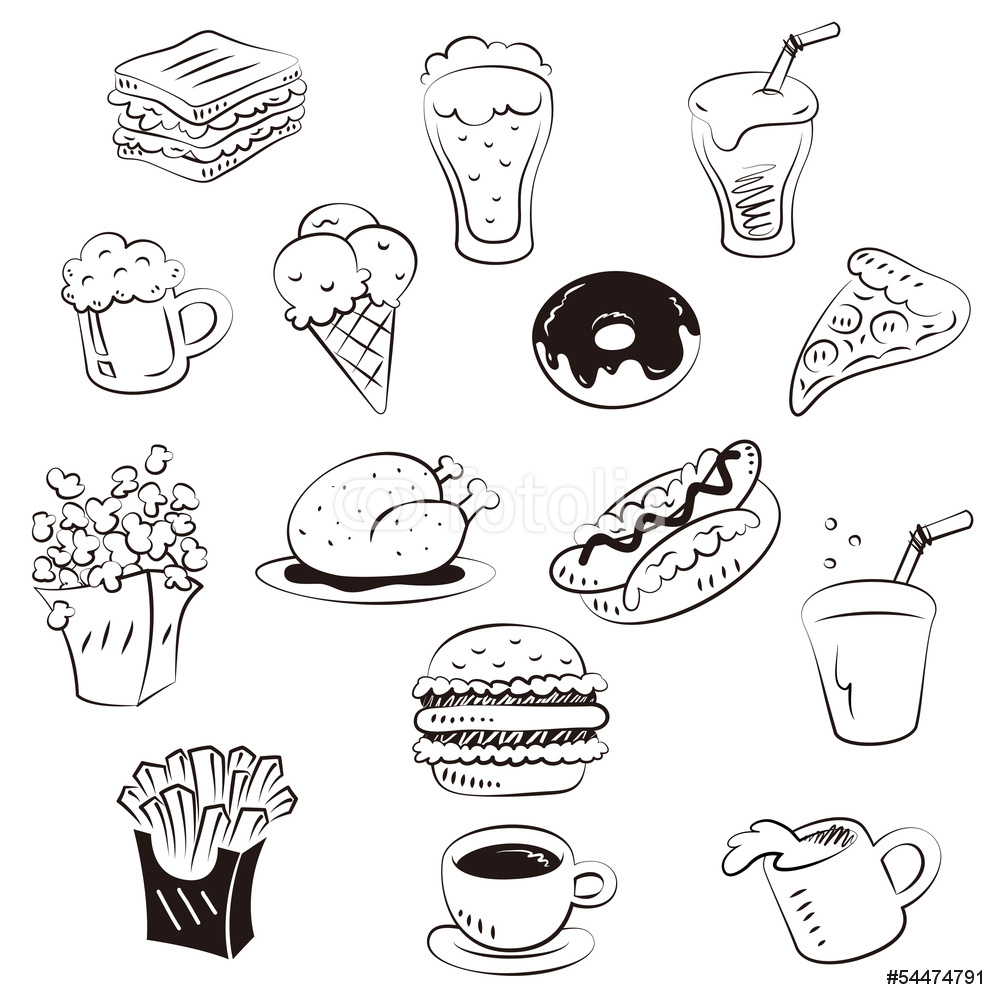 1000x1000 Hand Draw Foods In Doodle Style Wall Sticker Wall Stickers