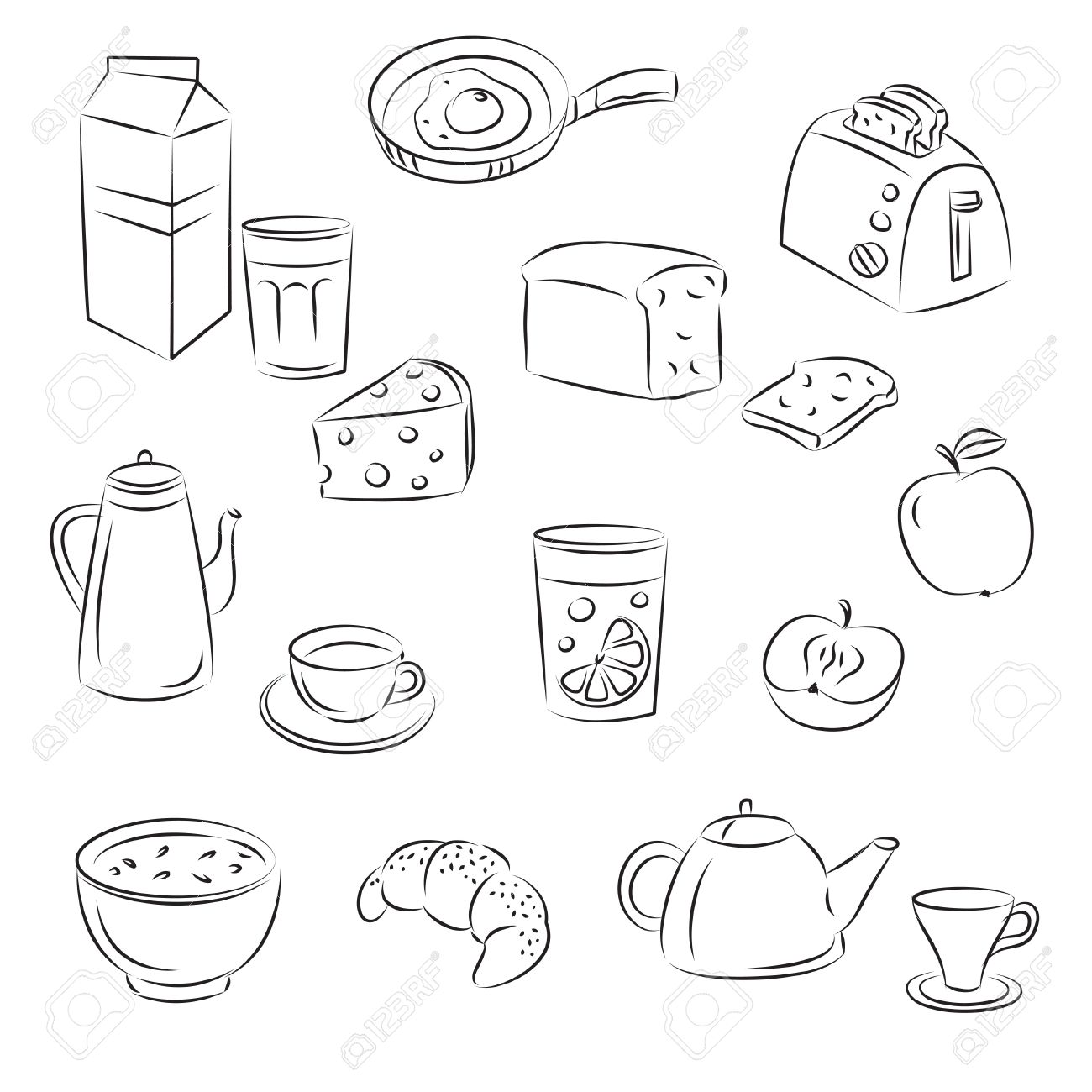 1300x1300 Sketch Clipart Set Breakfast Food Royalty Free Cliparts, Vectors