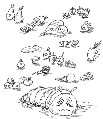 416x480 Very Hungry Caterpillar With Fruits And Foods Coloring Page Free