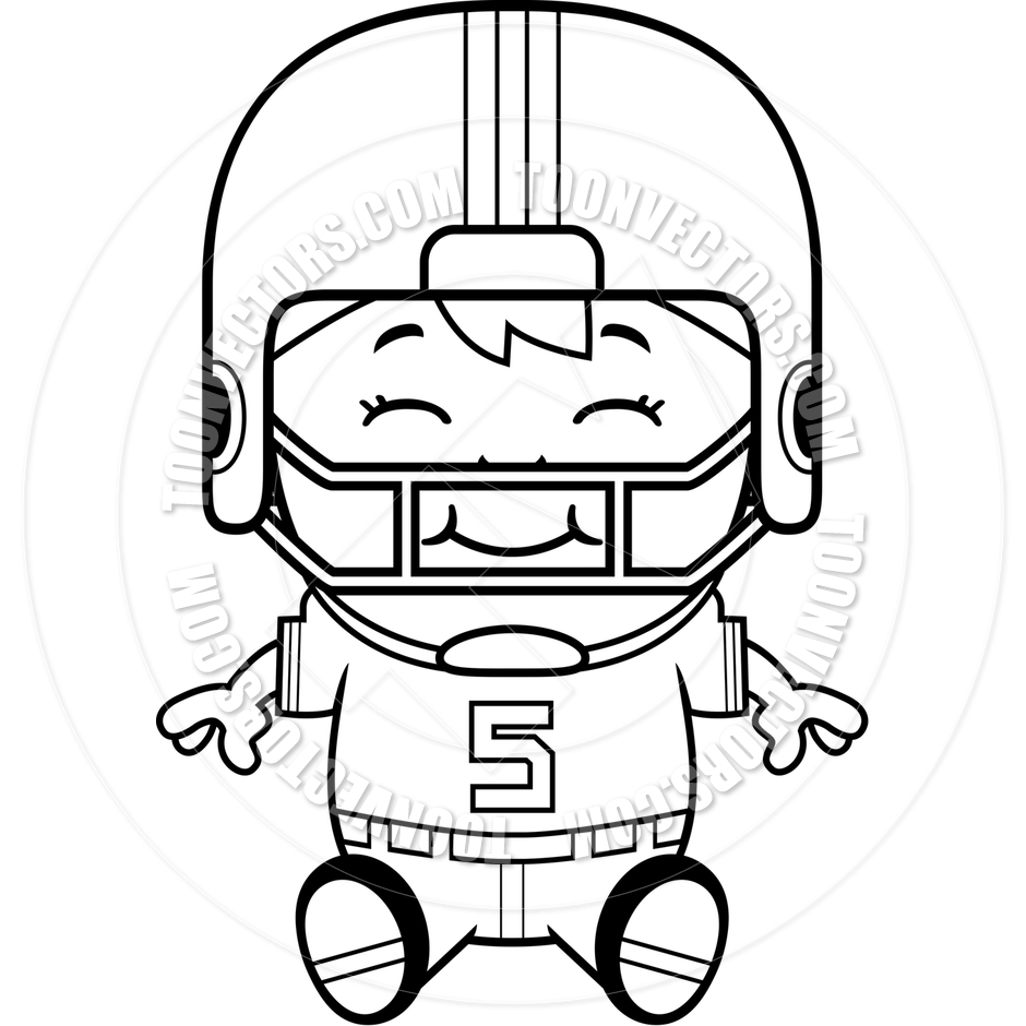 940x940 Cartoon Football Player Boy Sitting (Black And White Line Art) By