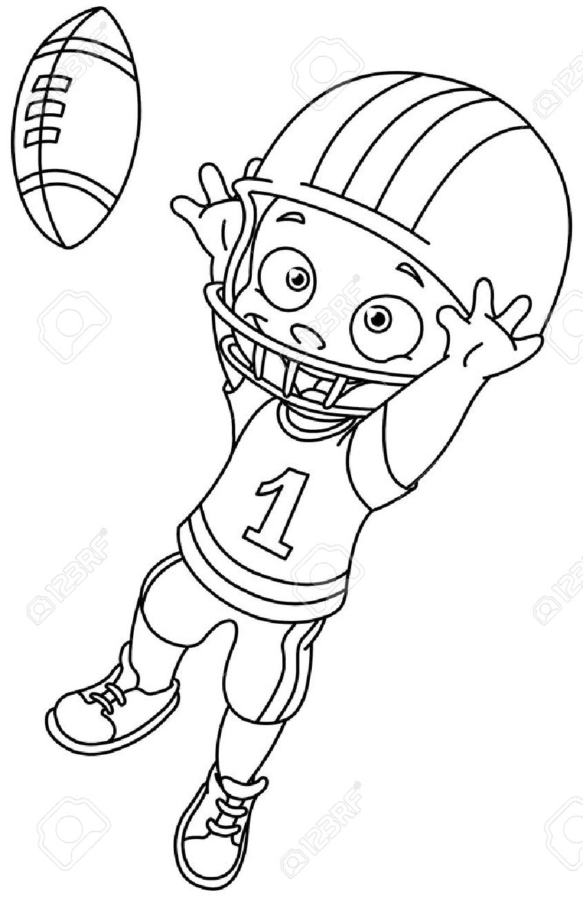 845x1300 Outlined Football Kid Vector Illustration Coloring Page Royalty