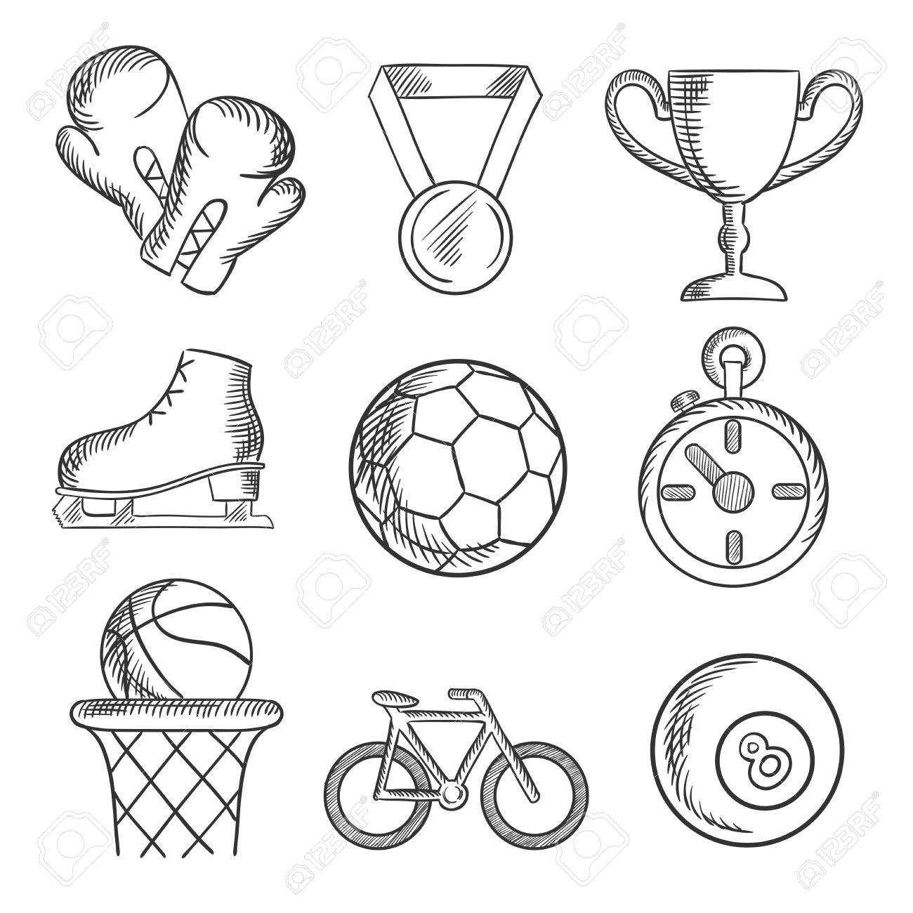1300x1300 Sketched Sport Games Icons With Basketball, Soccer , Football