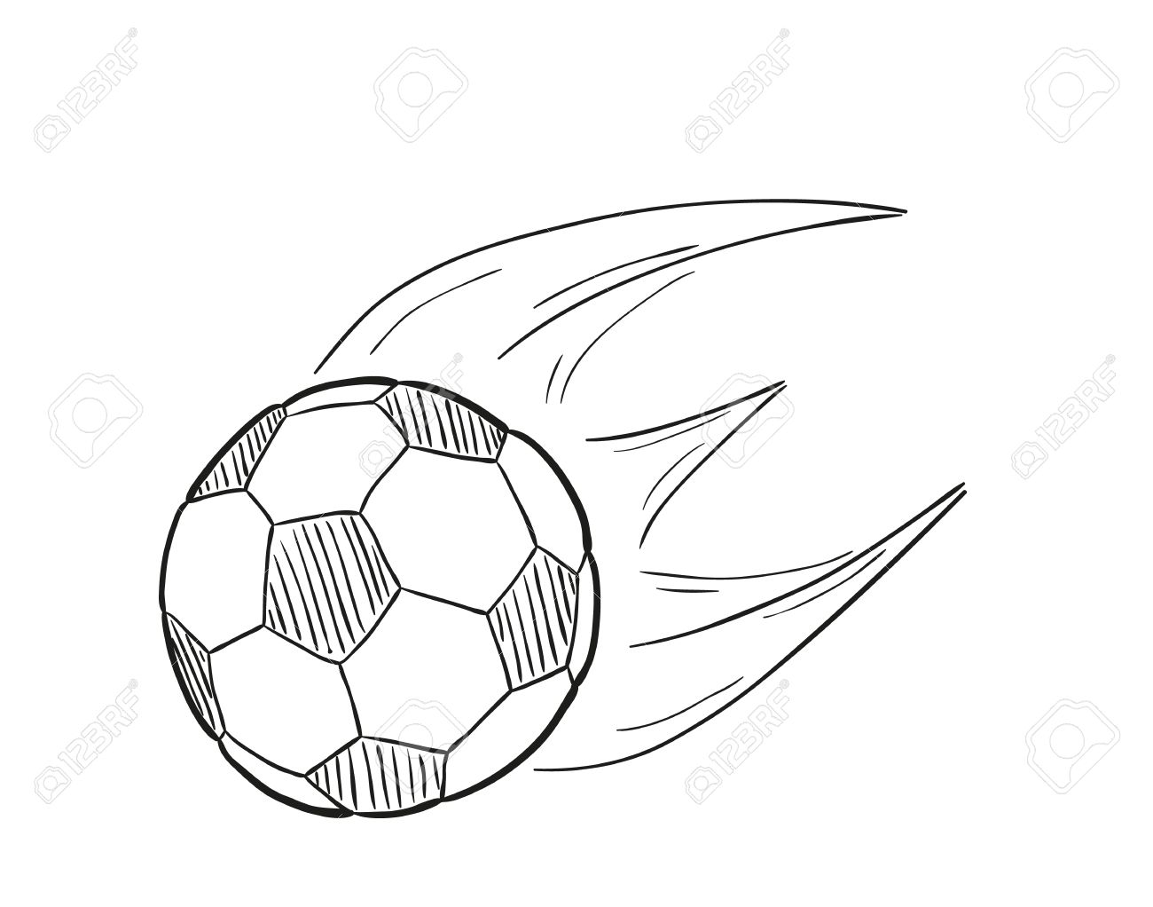 1300x1022 Sketch Of The Flying Football Ball With Flames Behind On White