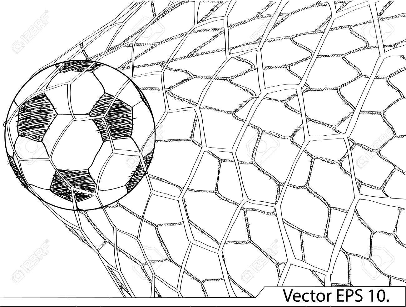 1300x982 Soccer Football In Goal Net Vector Sketched Up, Eps 10 Royalty