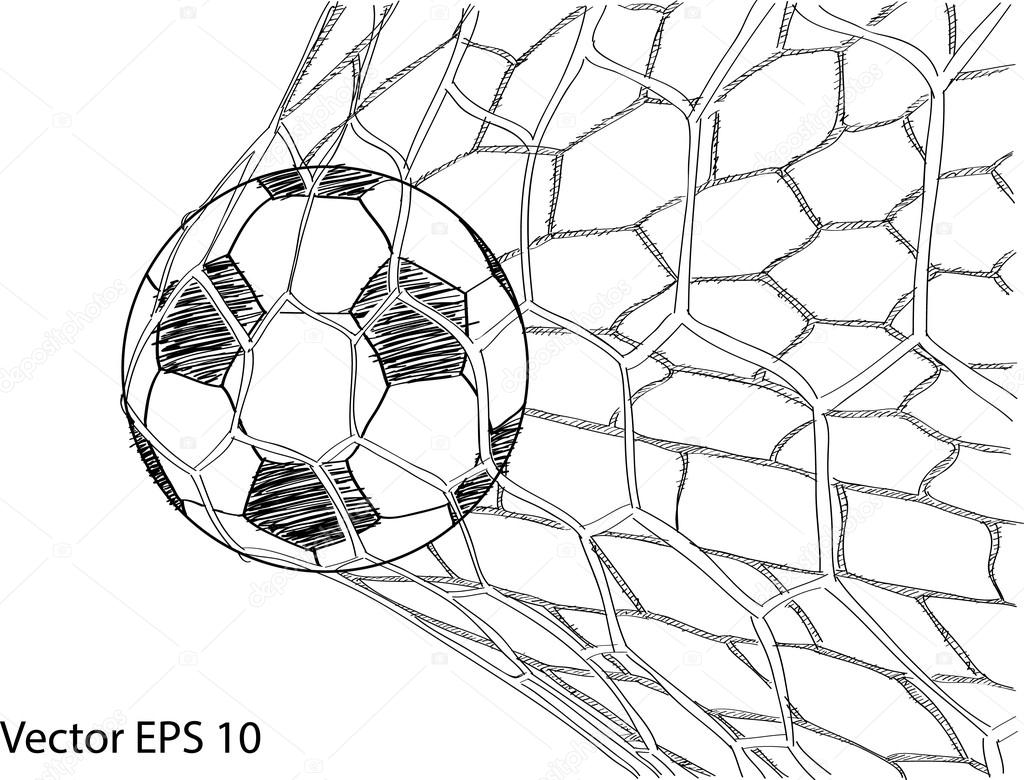 1024x780 Soccer Football In Goal Net Vector Sketched Up, Eps 10. Stock