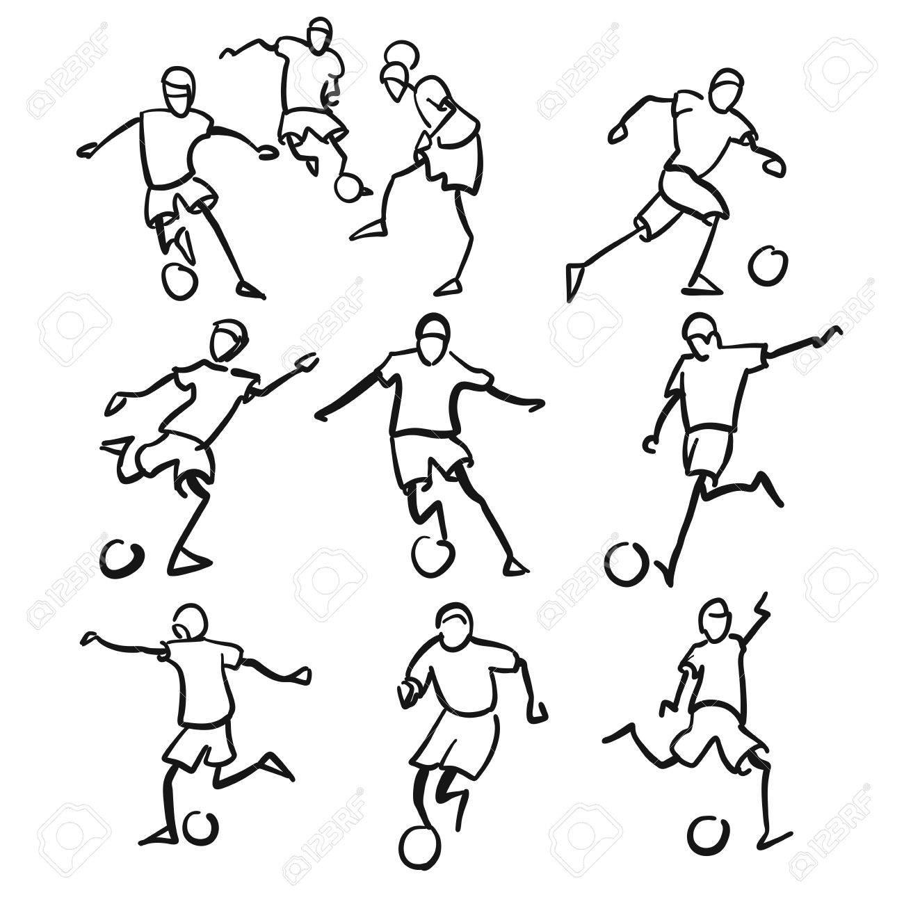 1300x1300 Football Or Soccer Player Motion Sketch Studies, Hand Drawn Vector