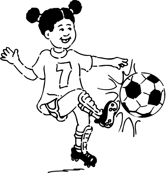 570x595 Girl Playing Football Outline Clip Art