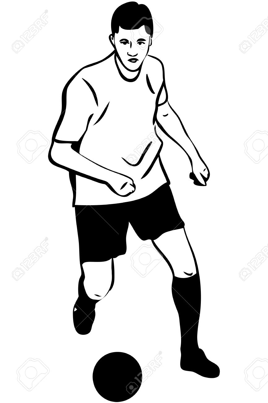 866x1300 Sketch Athlete Football Player With The Ball Royalty Free Cliparts