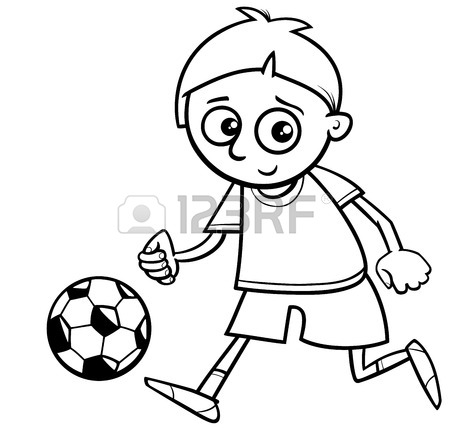 450x428 Black And White Cartoon Illustration Of Boy Playing Football