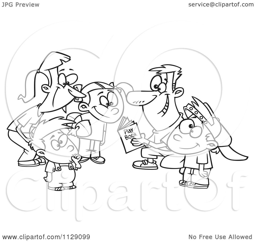 1080x1024 Cartoon Of An Outlined Huddling Family Going Over A Football Play