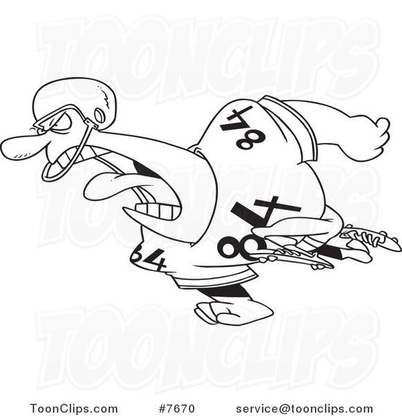 581x600 Cartoon Black And White Line Drawing Of A Running Football Player