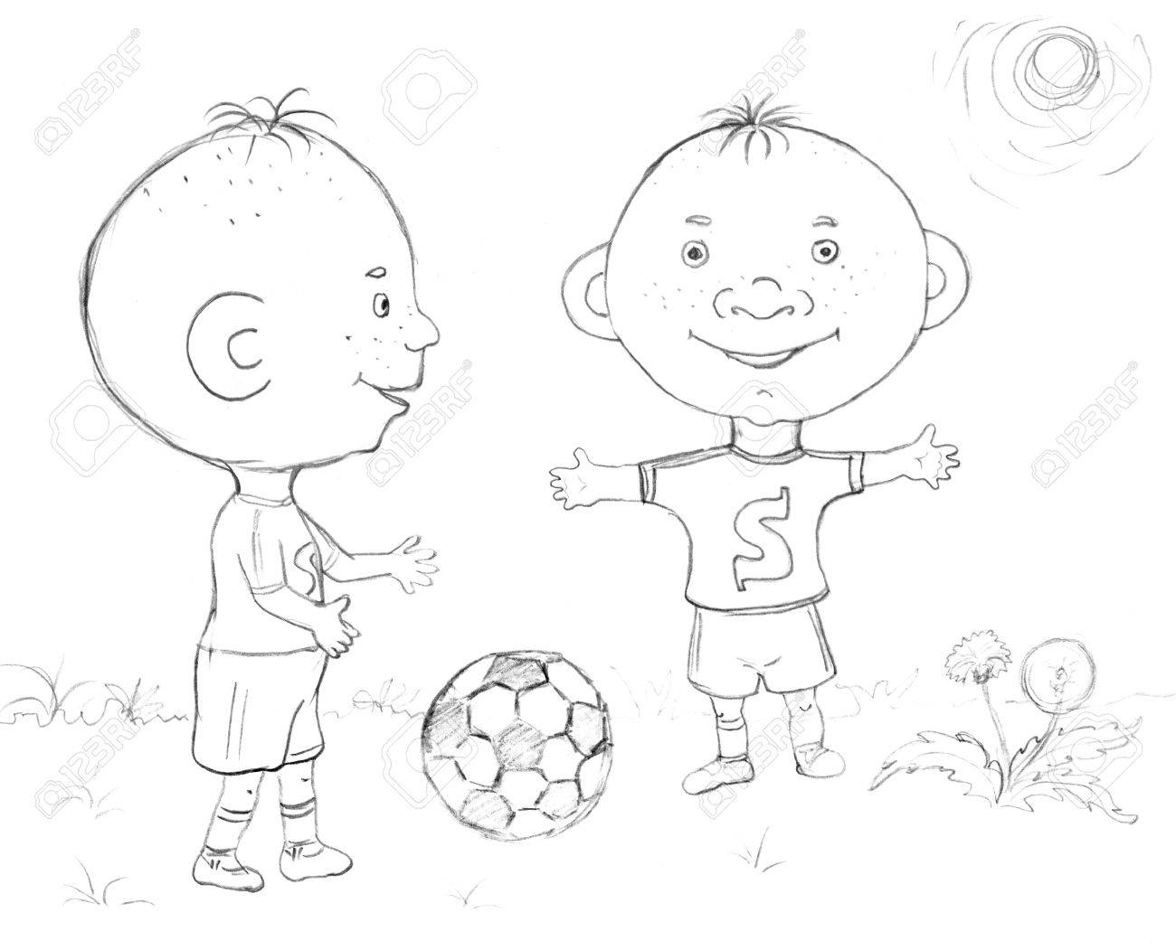 1300x1051 Boy Playing To Football, Sketch Stock Photo, Picture And Royalty
