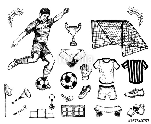 500x409 Hand Drawn Vintage Sketh Of The Football Theme Footballer, Ball