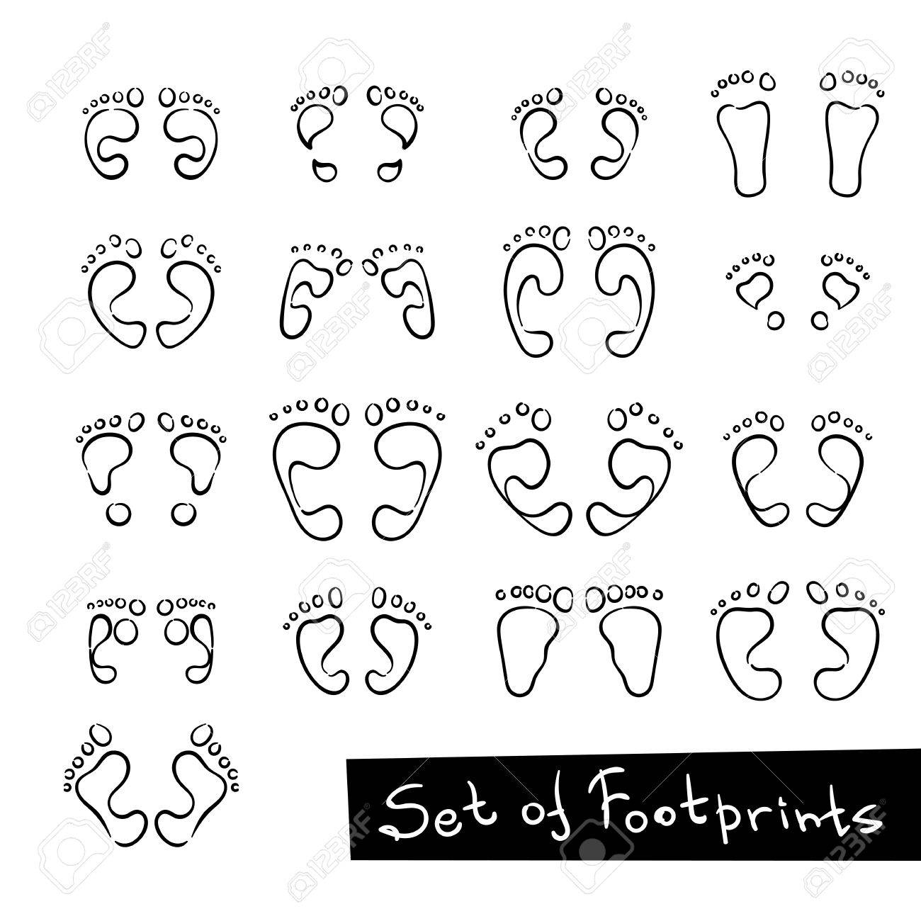 1300x1300 Set Of Footprint Doodle Icons, Human Footstep. Vector Collection