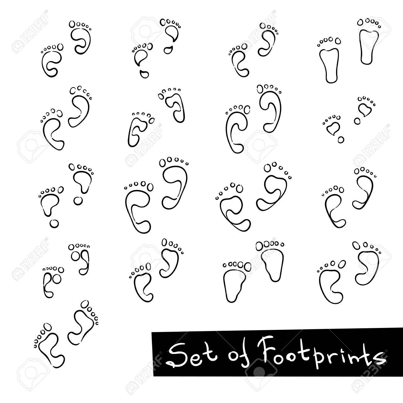 1300x1300 Set Of Footprint Doodle Icons, Human Footstep. Vector Collection