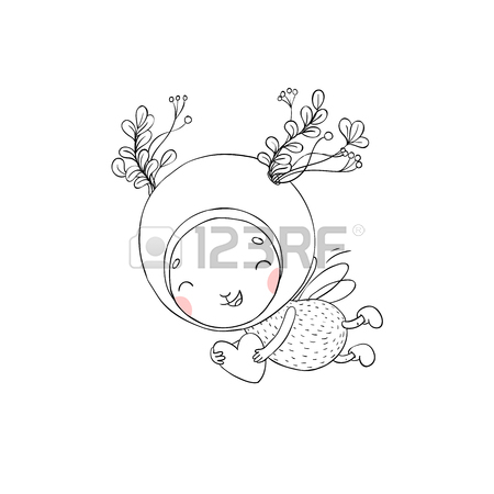 450x450 Forest Fairy And Letter. Hand Drawing Isolated Objects On White