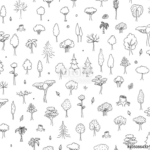 500x500 Seamless Background Hand Drawn Doodle Tree And Forest Set Vector