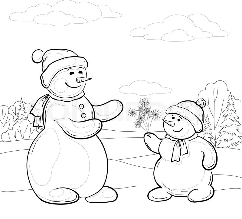 800x724 Christmas Cartoon, Contours Snowmen Son Gives Mom Snowy Flowers
