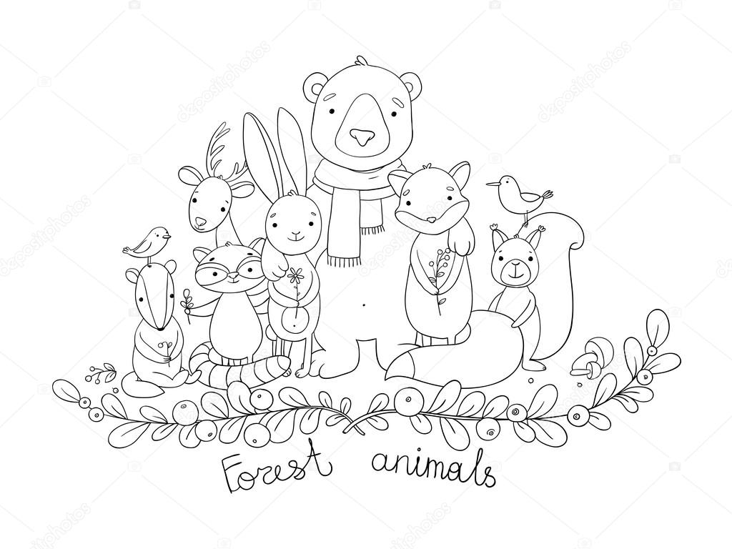 1024x768 Forest Cartoon Animals. Stock Vector Natasha Chetkova