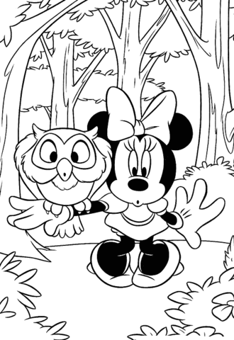 330x480 Minnie Mouse And Owl In The Forest Coloring Page Free Printable
