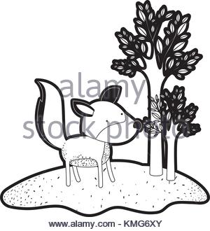 300x330 Wolf Cartoon In Forest Next To The Trees In Colored Crayon