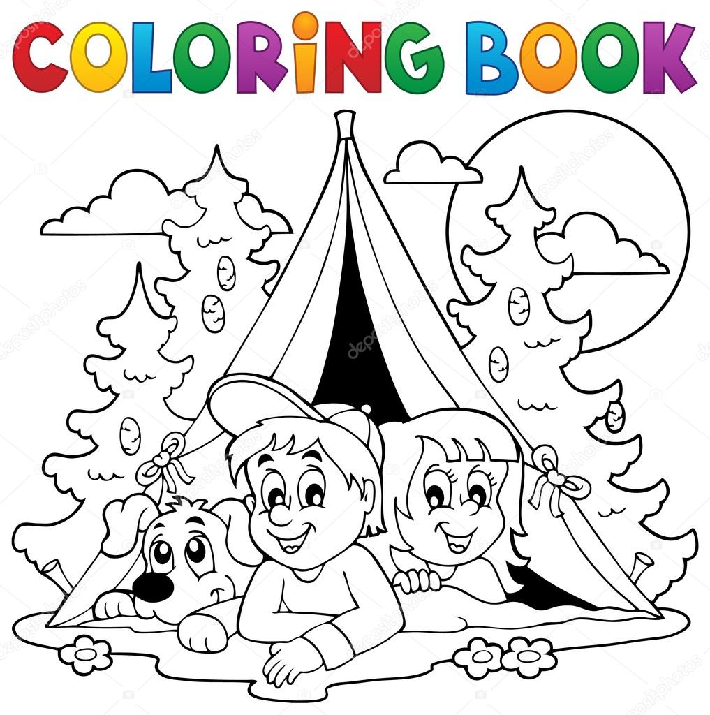 1017x1024 Coloring Book Kids Camping In Forest Stock Vector Clairev