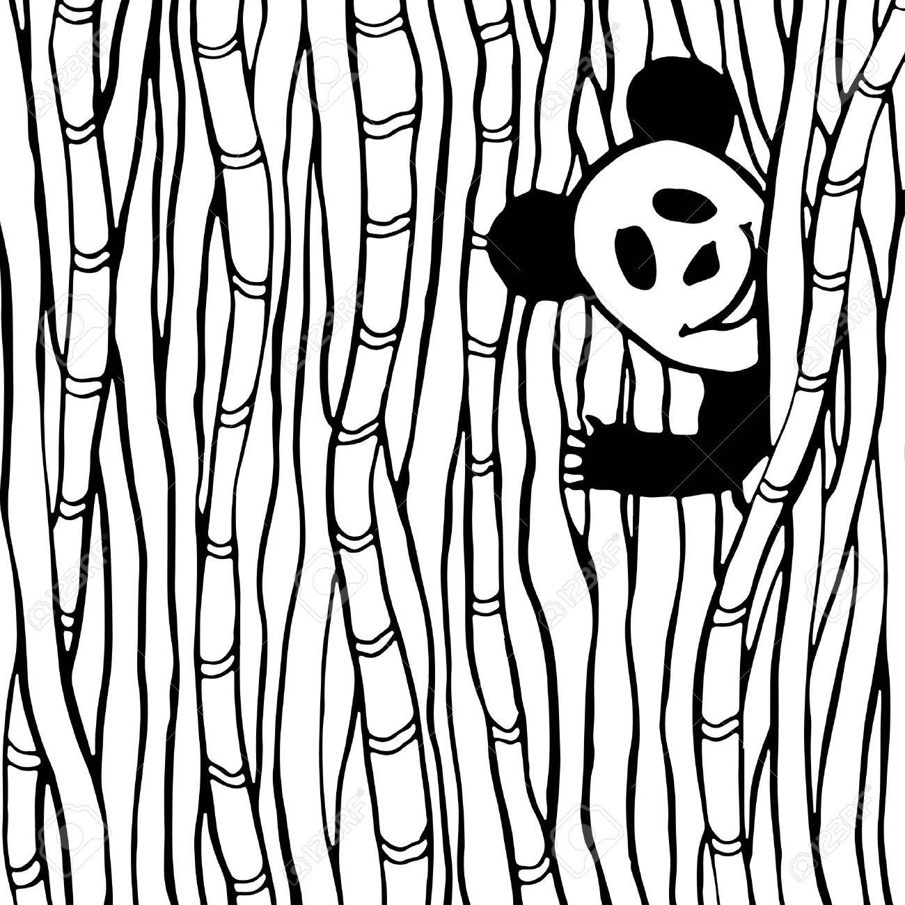 1300x1300 Funny Panda In The Bamboo Forest. Coloring Book Page. Vector