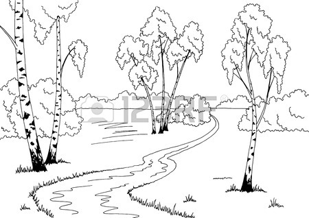450x318 Forest Road Graphic Black White Landscape Sketch Illustration