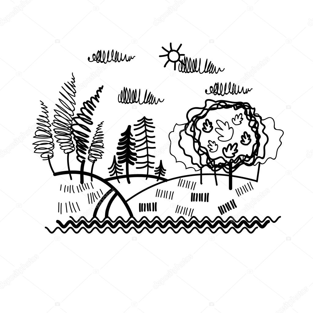1024x1024 Forest Tree Woods Sketch Simple Line Stock Vector Mast3r