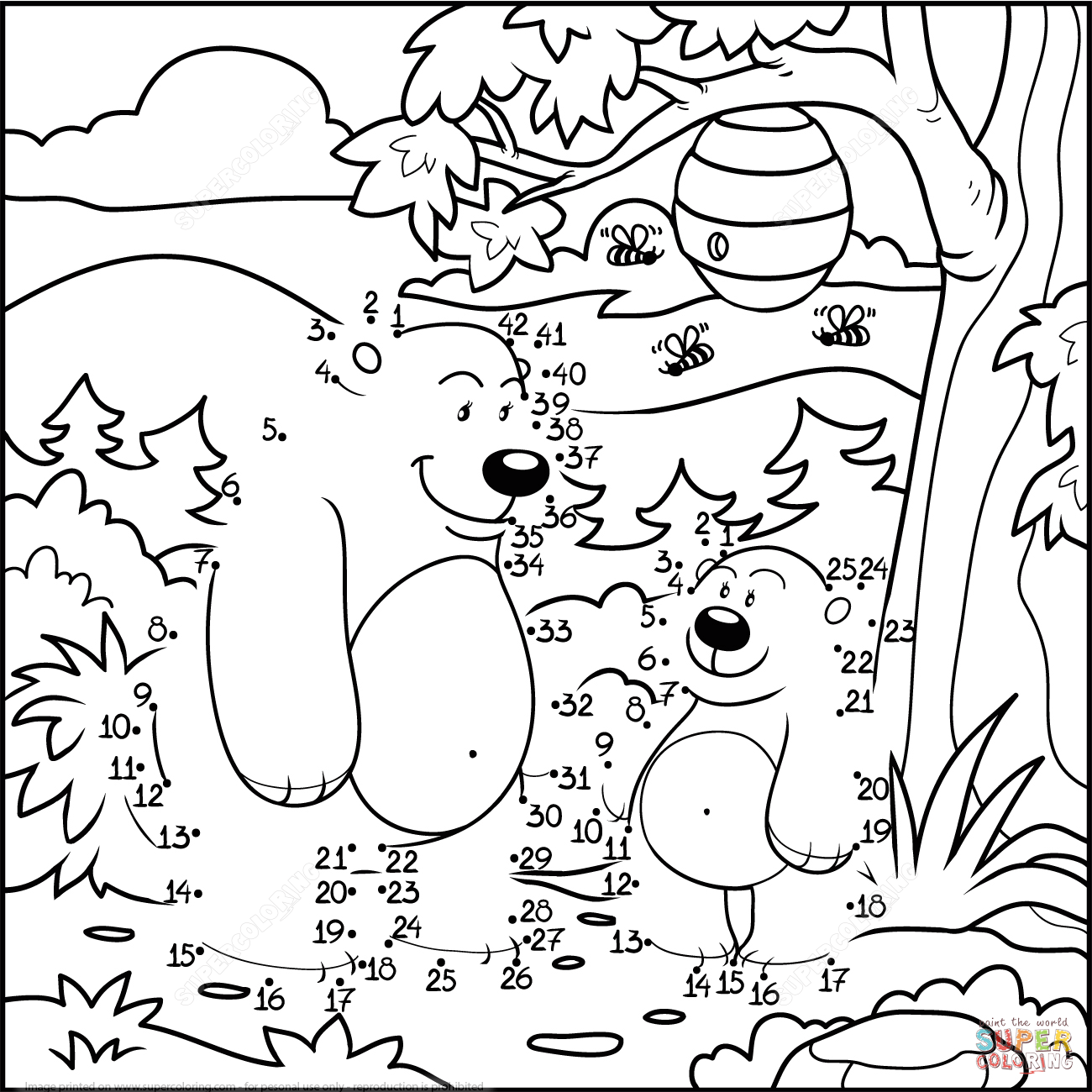 1300x1300 Bears In A Forest Dot To Dot Free Printable Coloring Pages
