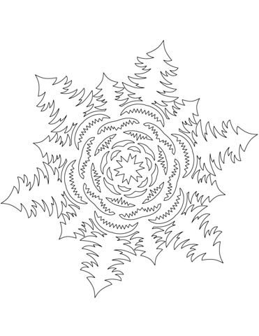 371x480 Snowflake With Christmas Tree Forest Coloring Page Free
