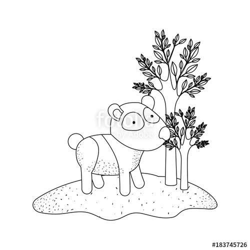 500x500 Panda Cartoon In Forest Next To The Trees In Monochrome Silhouette