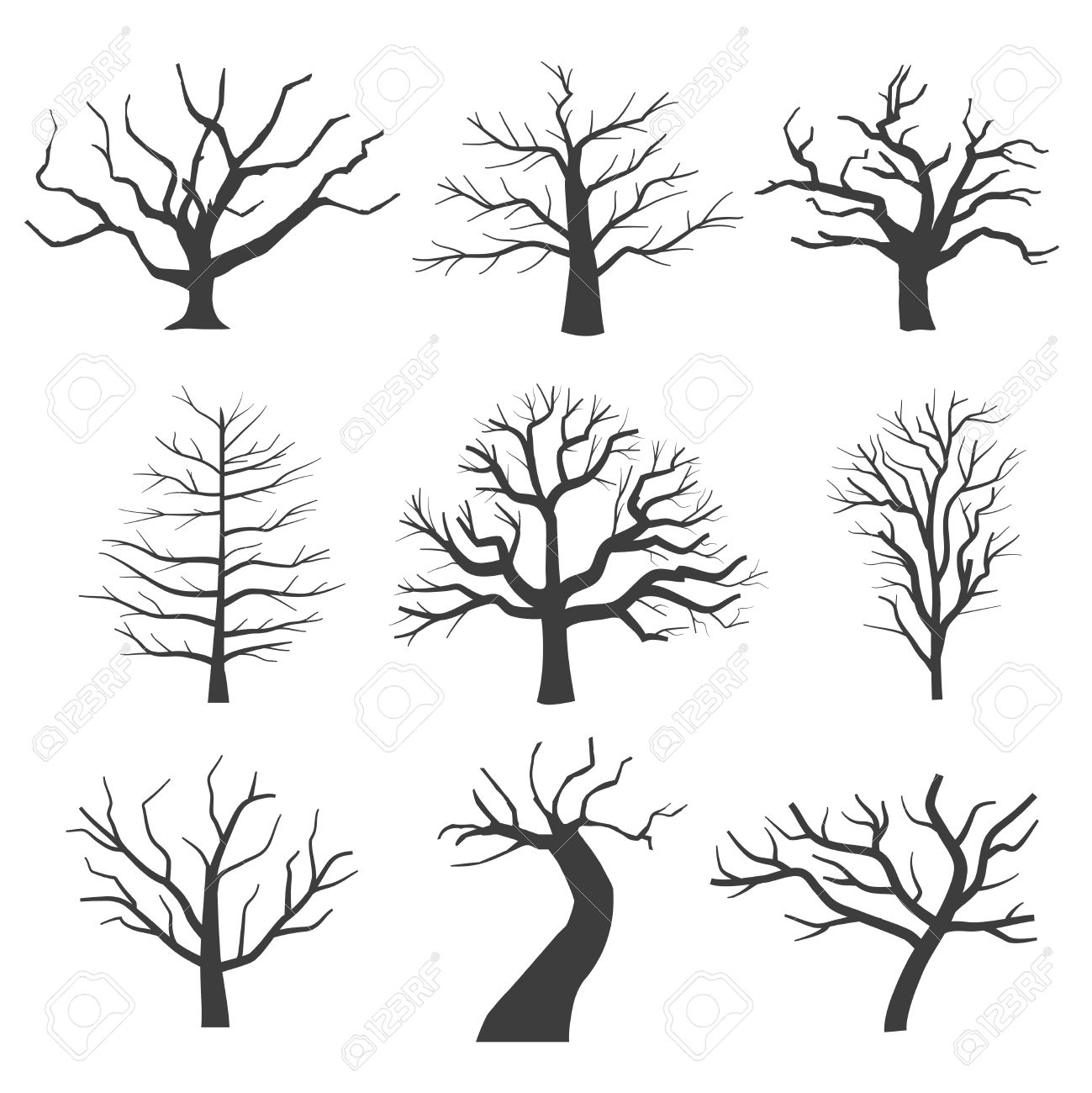 1299x1300 Dead Tree Silhouettes. Dying Black Scary Trees Forest Vector