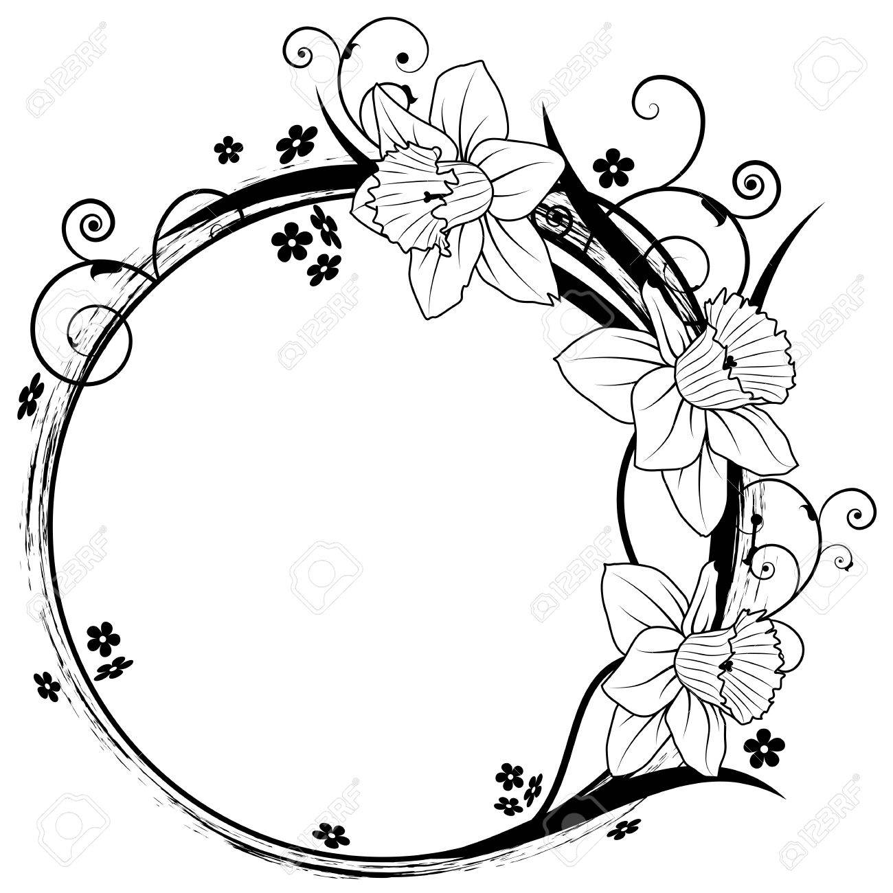 1300x1300 Vector Frame With Flowers Of Narcissus And Forget Me Not Royalty