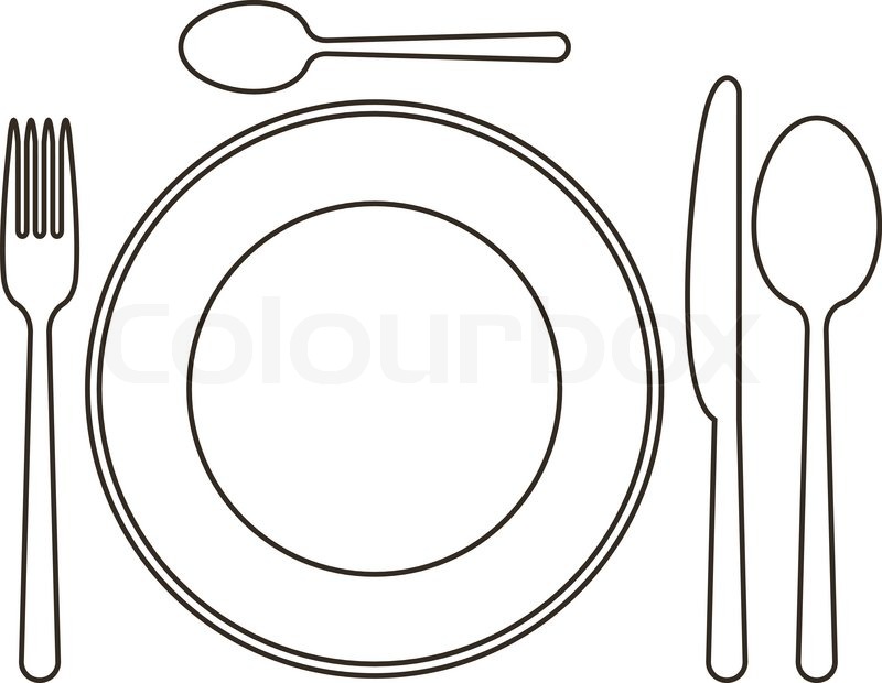 800x620 Place Setting With Plate, Knife, Spoons And Fork Stock Vector