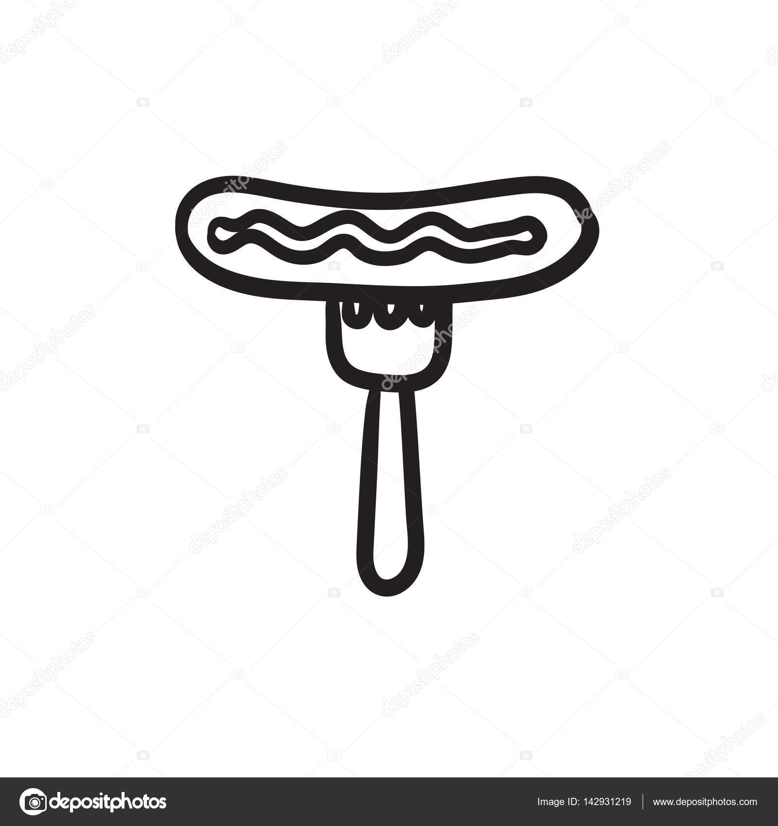 1600x1700 Sausage On Fork Sketch Icon. Stock Vector Rastudio