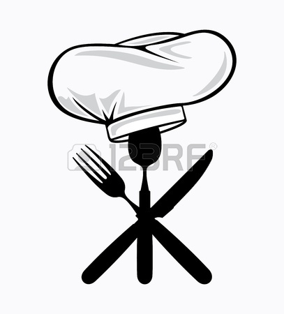 407x450 Chef Cook Hat With Fork, Spoon And Knife Hand Drawing Sketch