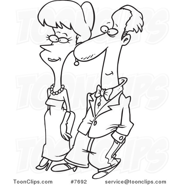 581x600 Cartoon Black And White Line Drawing Of A Formal Couple Walking