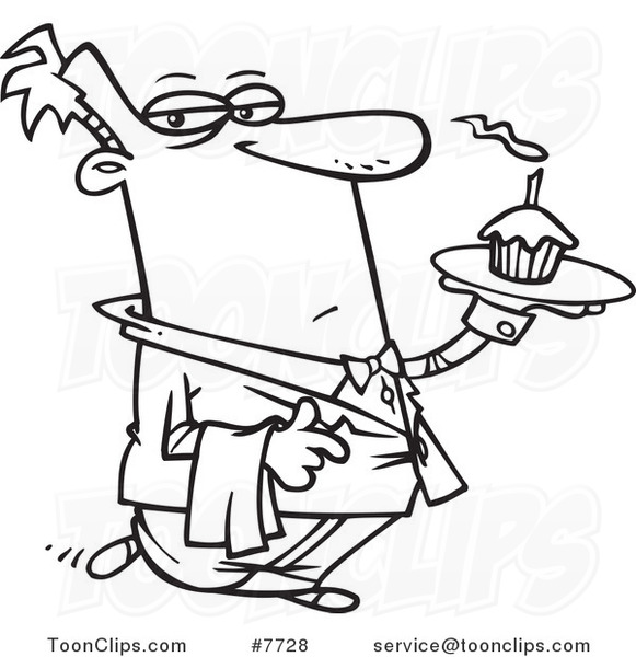 581x600 Cartoon Blacknd White Line Drawing Of Formal Waiter Serving