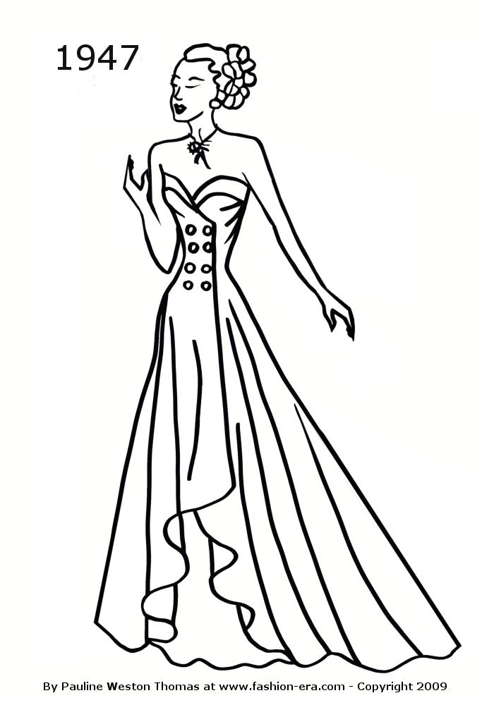 700x1000 Fashion Coloring Pages Costume History Silhouette Dresses 1940s