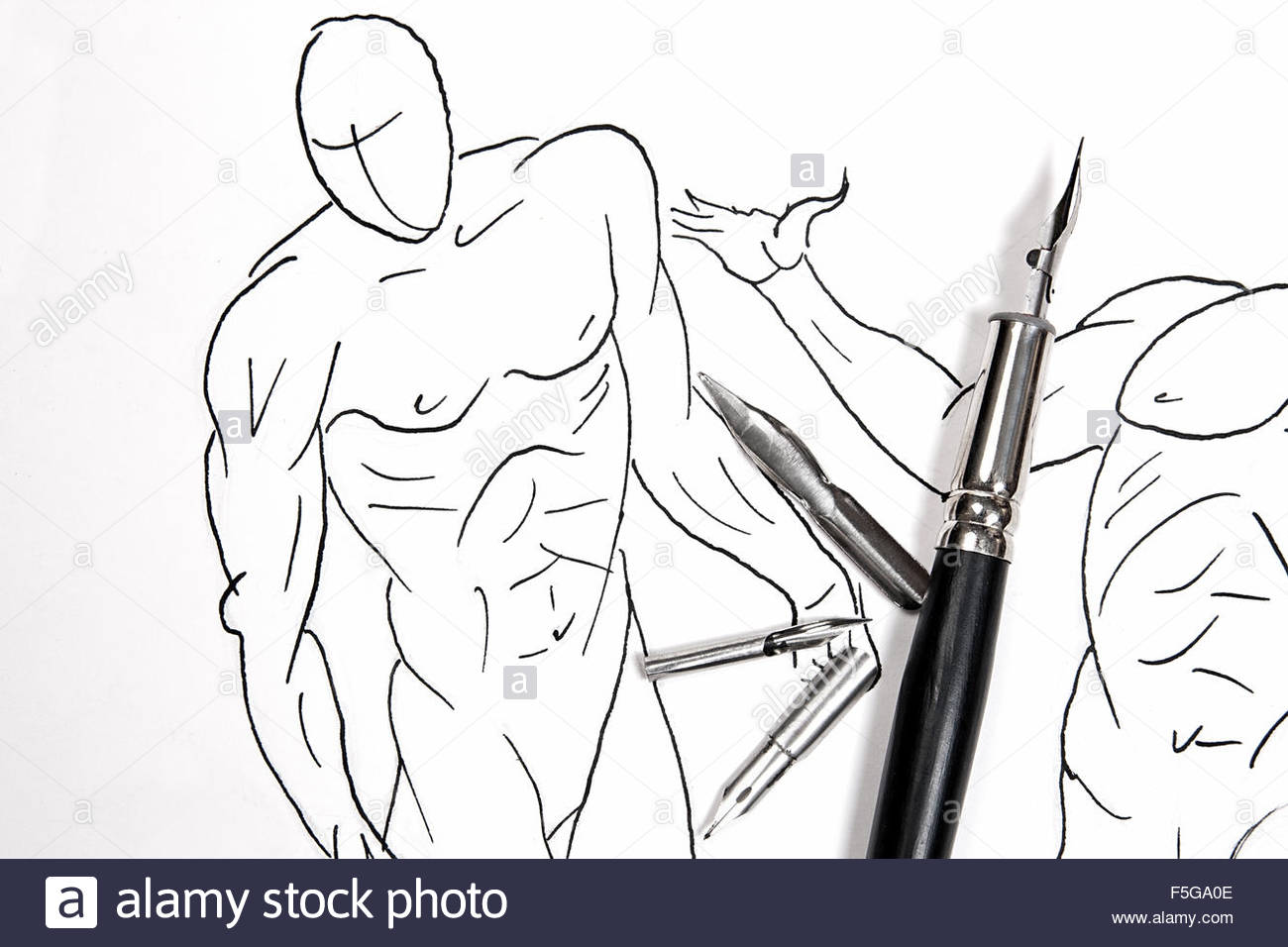 1300x956 Fountain Pen With Original Drawing On Background. Fountain Pen