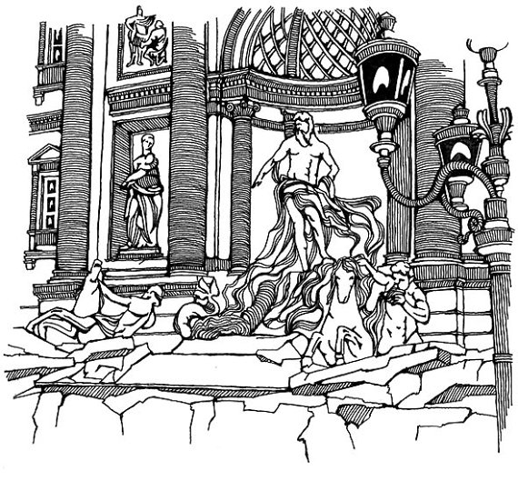570x529 Trevi Fountain Sketch, Rome